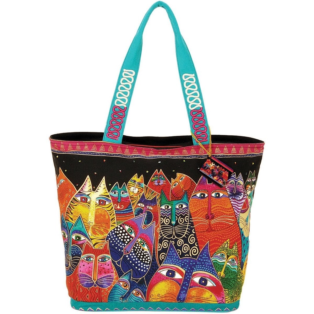 Laurel Burch LB5230 Fantasticats Shoulder Tote 19x15x6in Zipper Top Multicolor